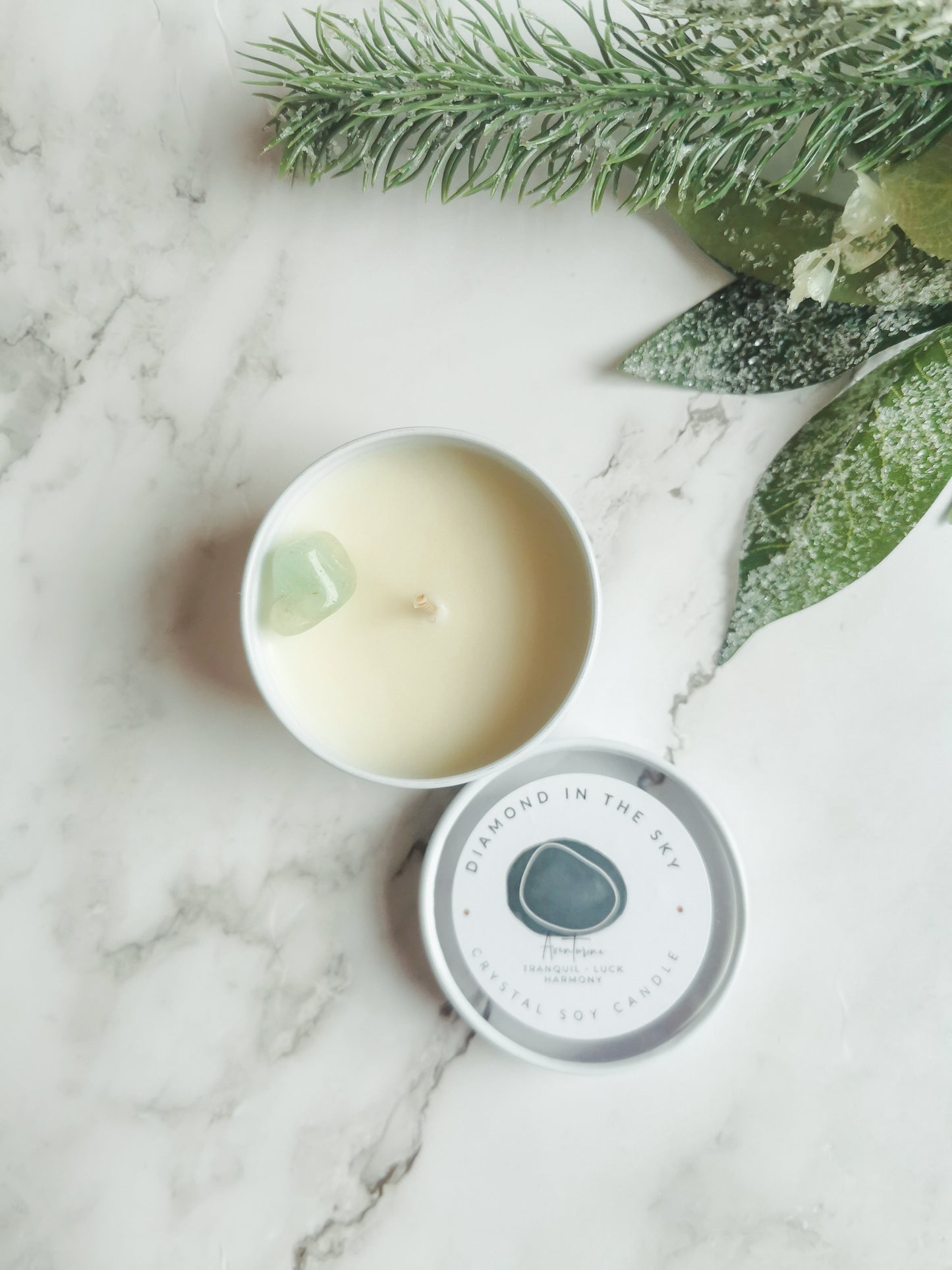 Aventurine Crystal Tin Candle