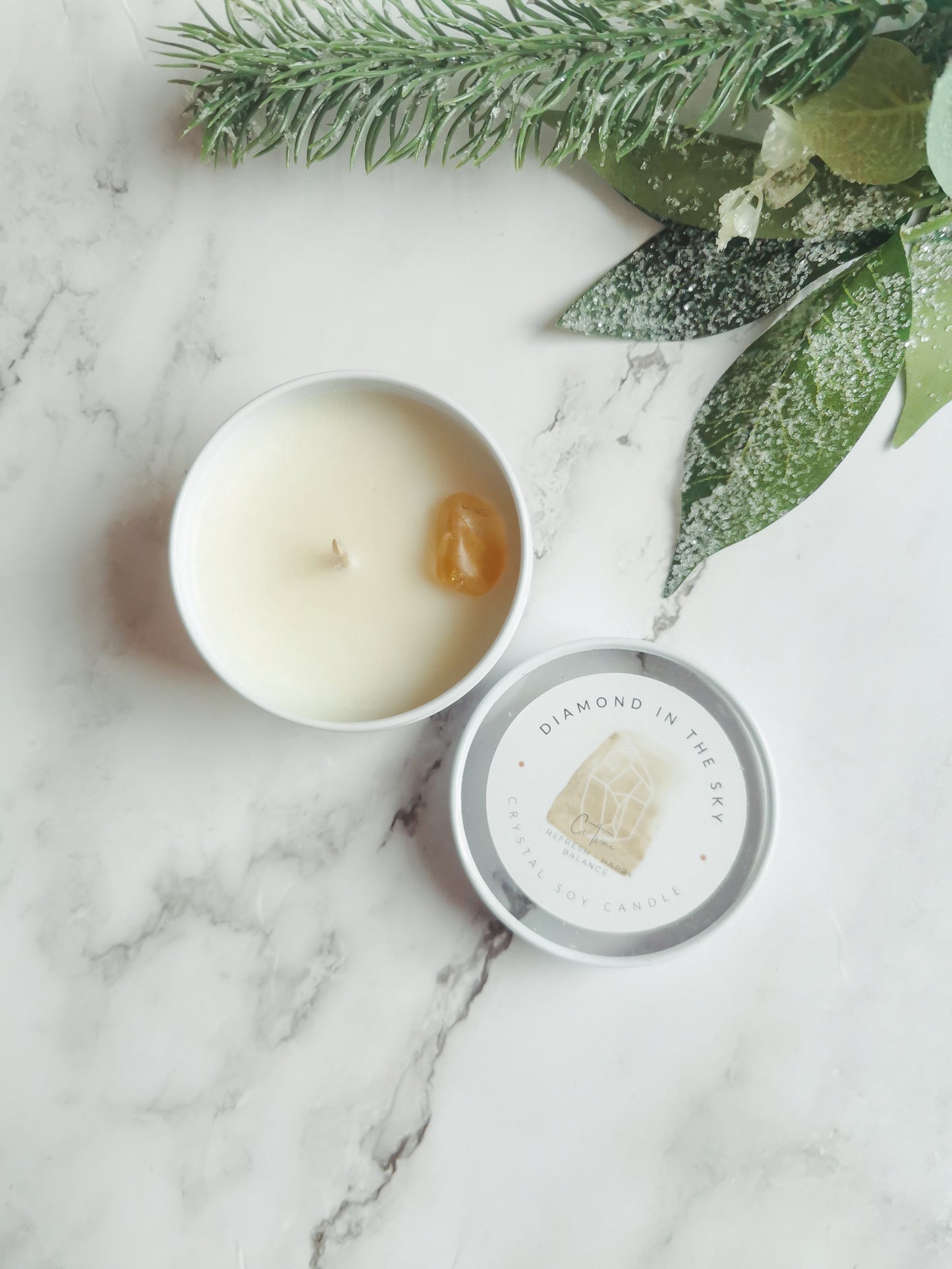 Citrine Crystal Tin Candle
