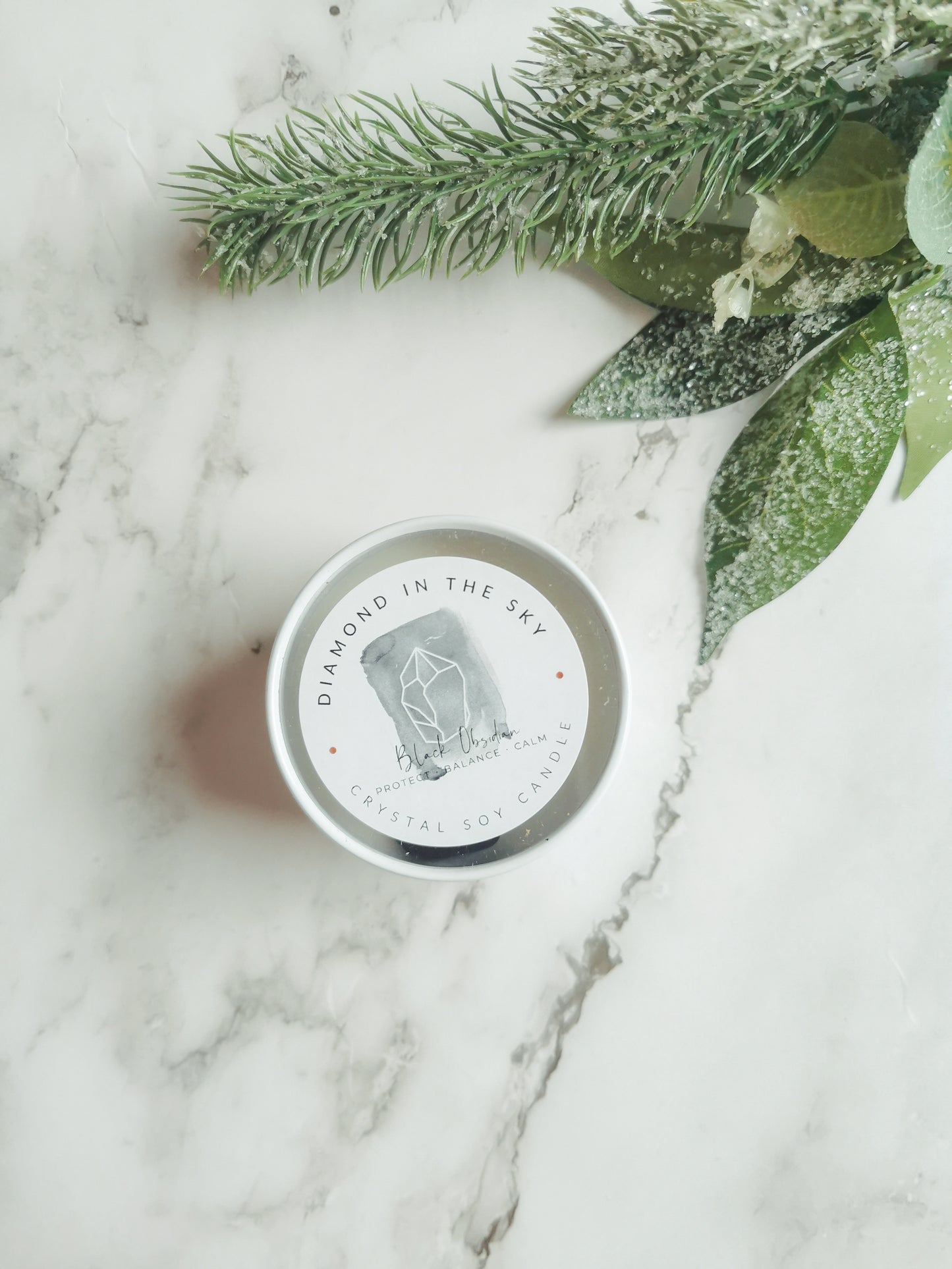 Obsidian Crystal Tin Candle