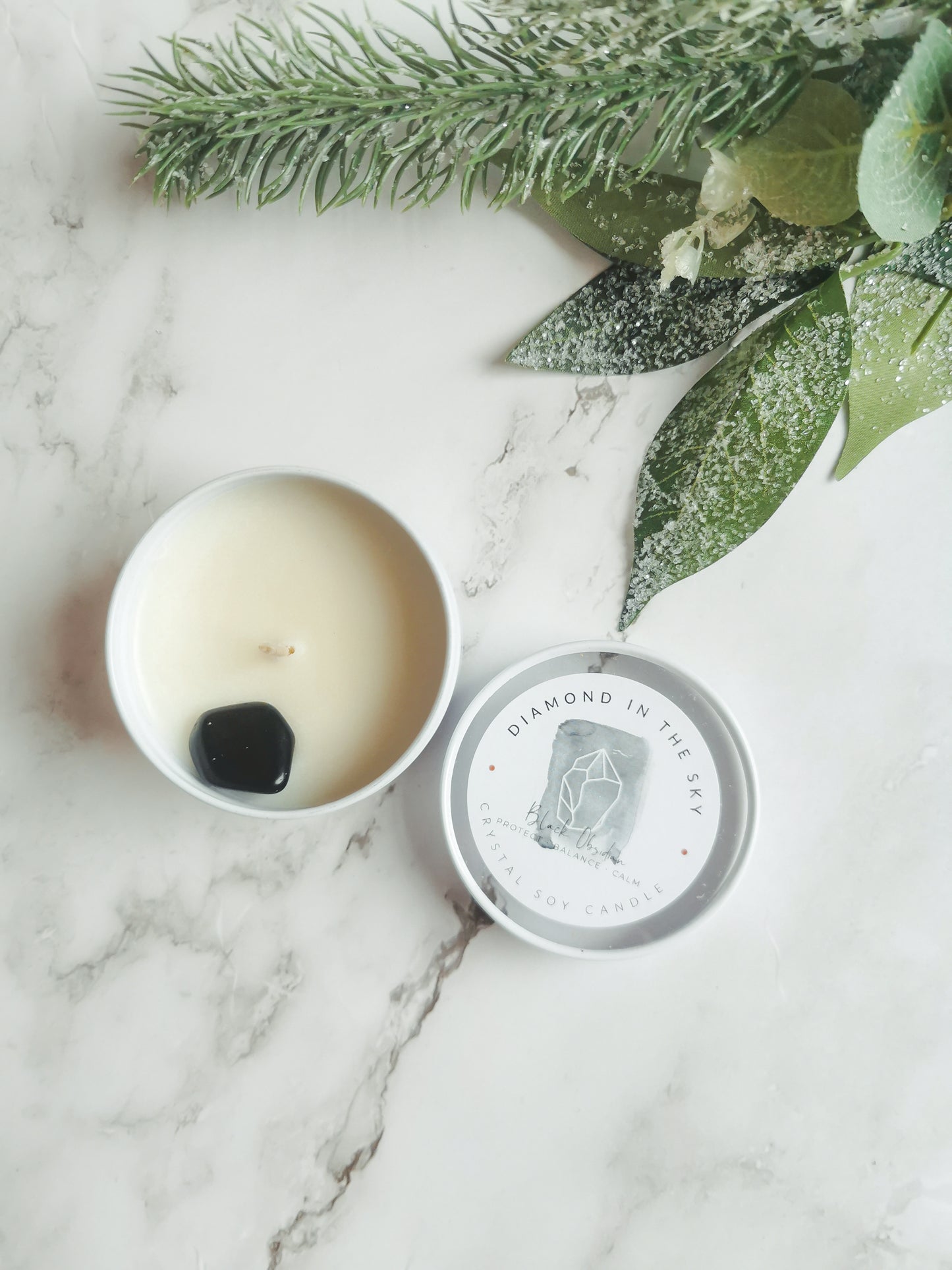 Obsidian Crystal Tin Candle