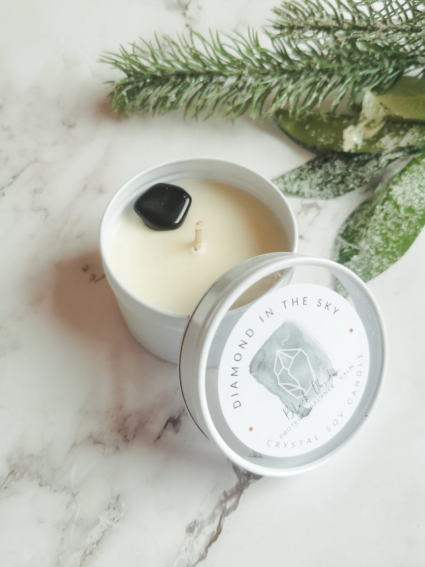 Obsidian Crystal Tin Candle