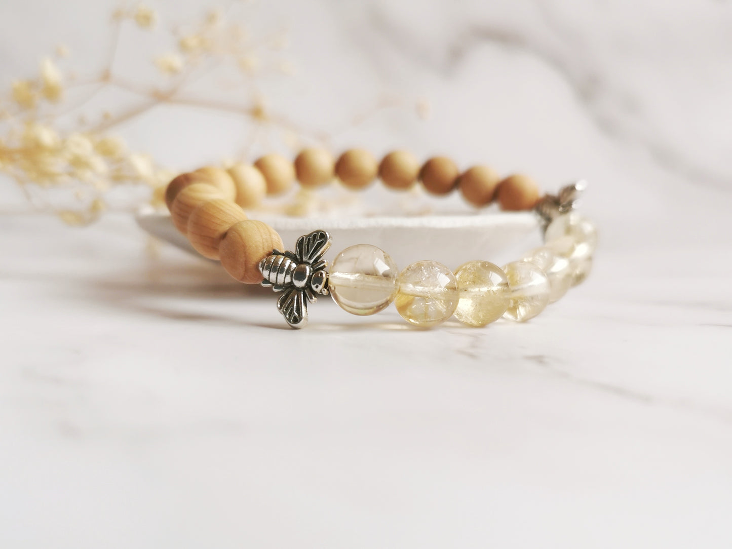 Citrine and Cedarwood Bee Bracelet