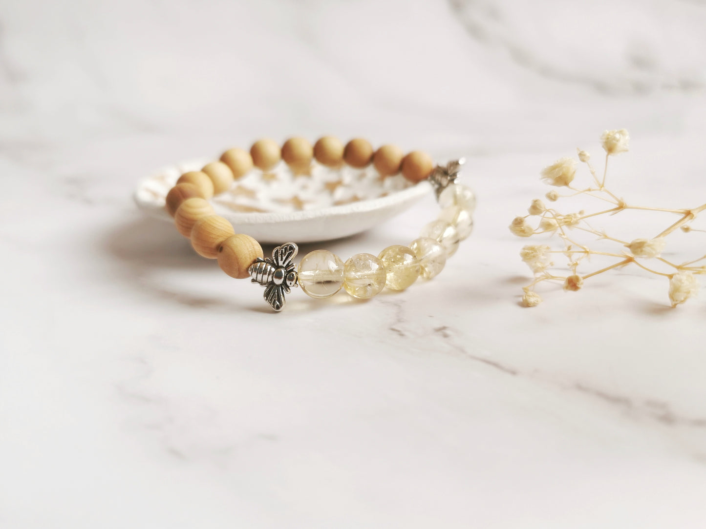 Citrine and Cedarwood Bee Bracelet