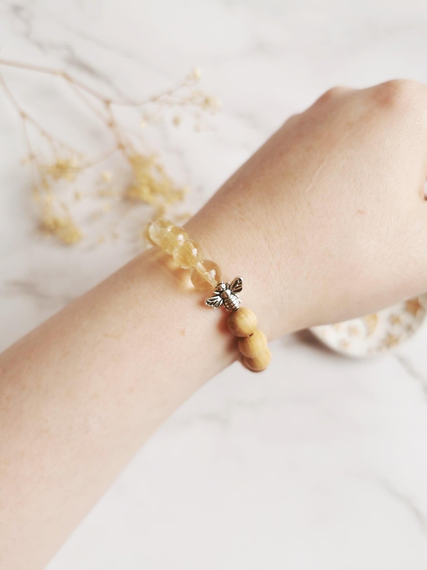 Citrine and Cedarwood Bee Bracelet
