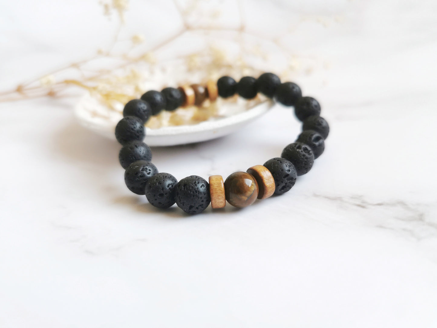 Tiger's Eye and Lava Stone Bracelet