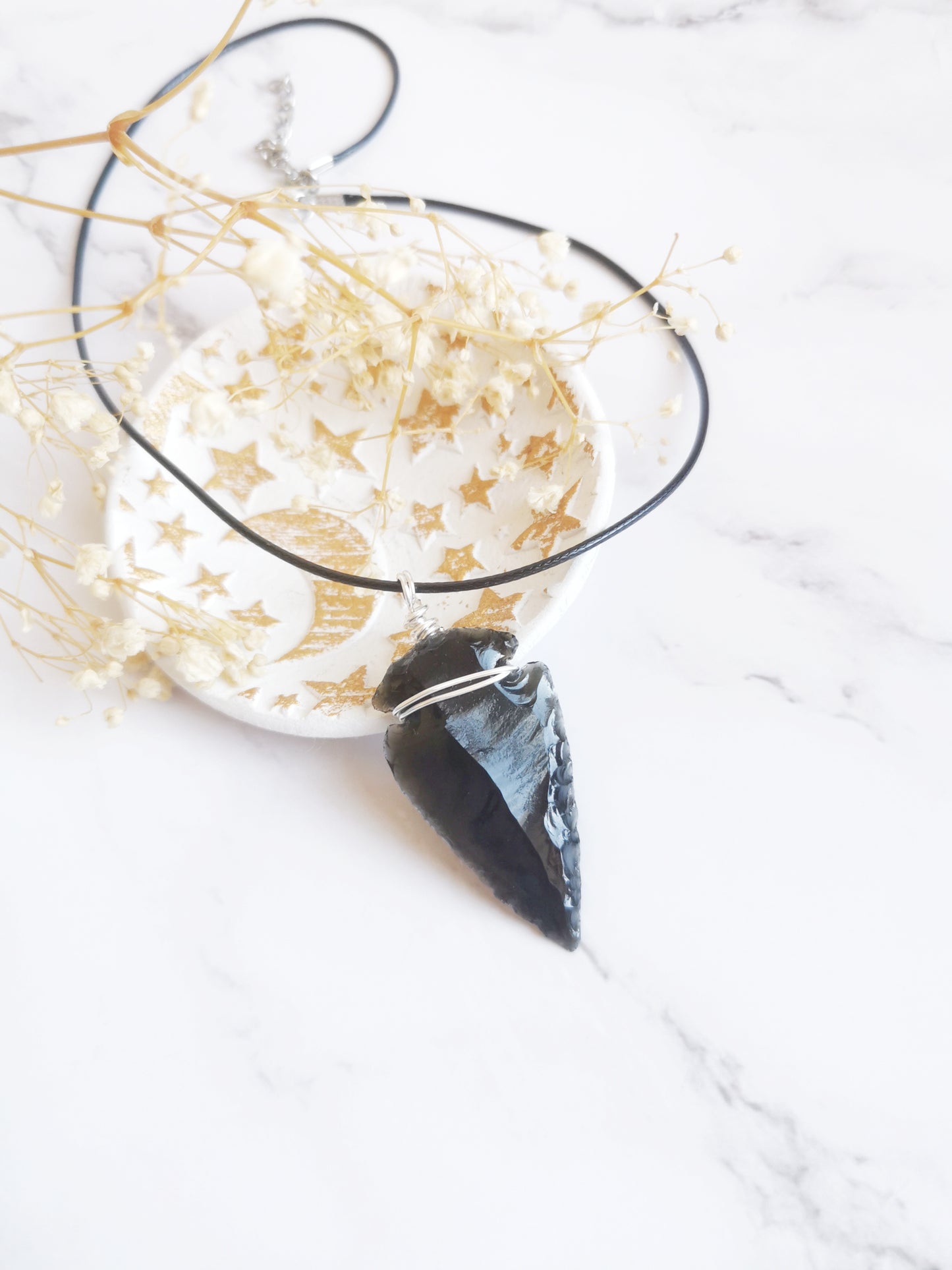 Obsidian Arrowhead Crystal Necklace