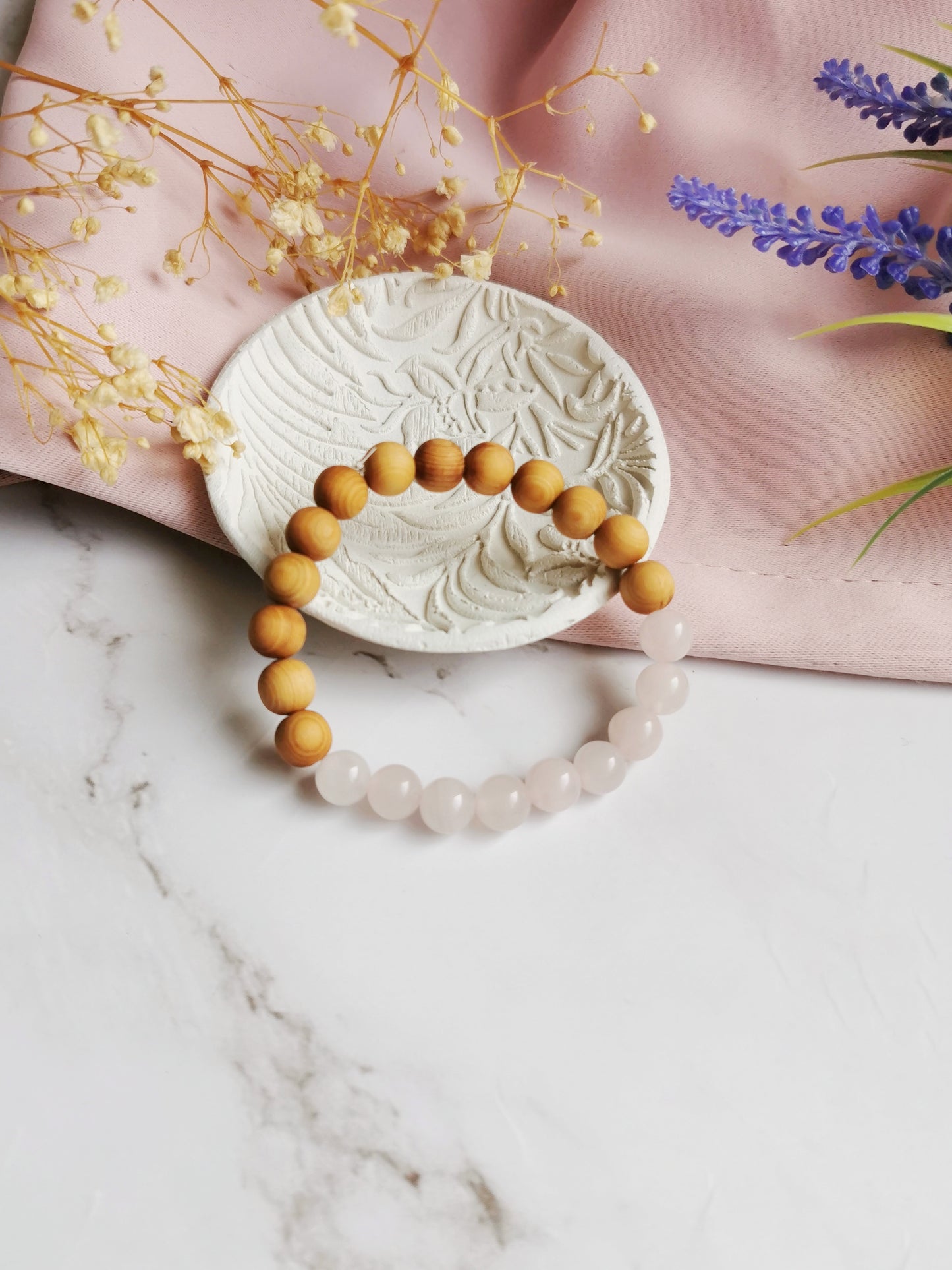 Rose Quartz and Cedarwood Bracelet