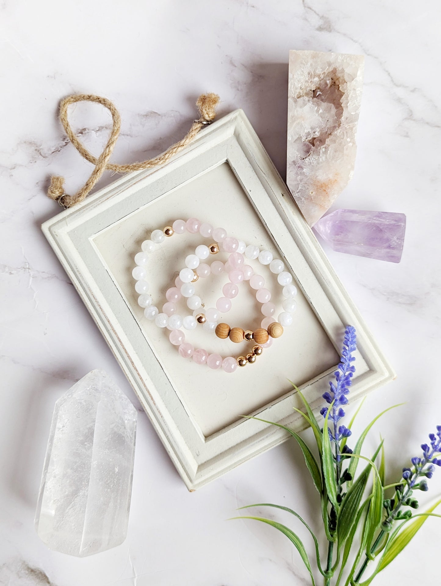 Rose Quartz and Moonstone Diffuser Bracelets