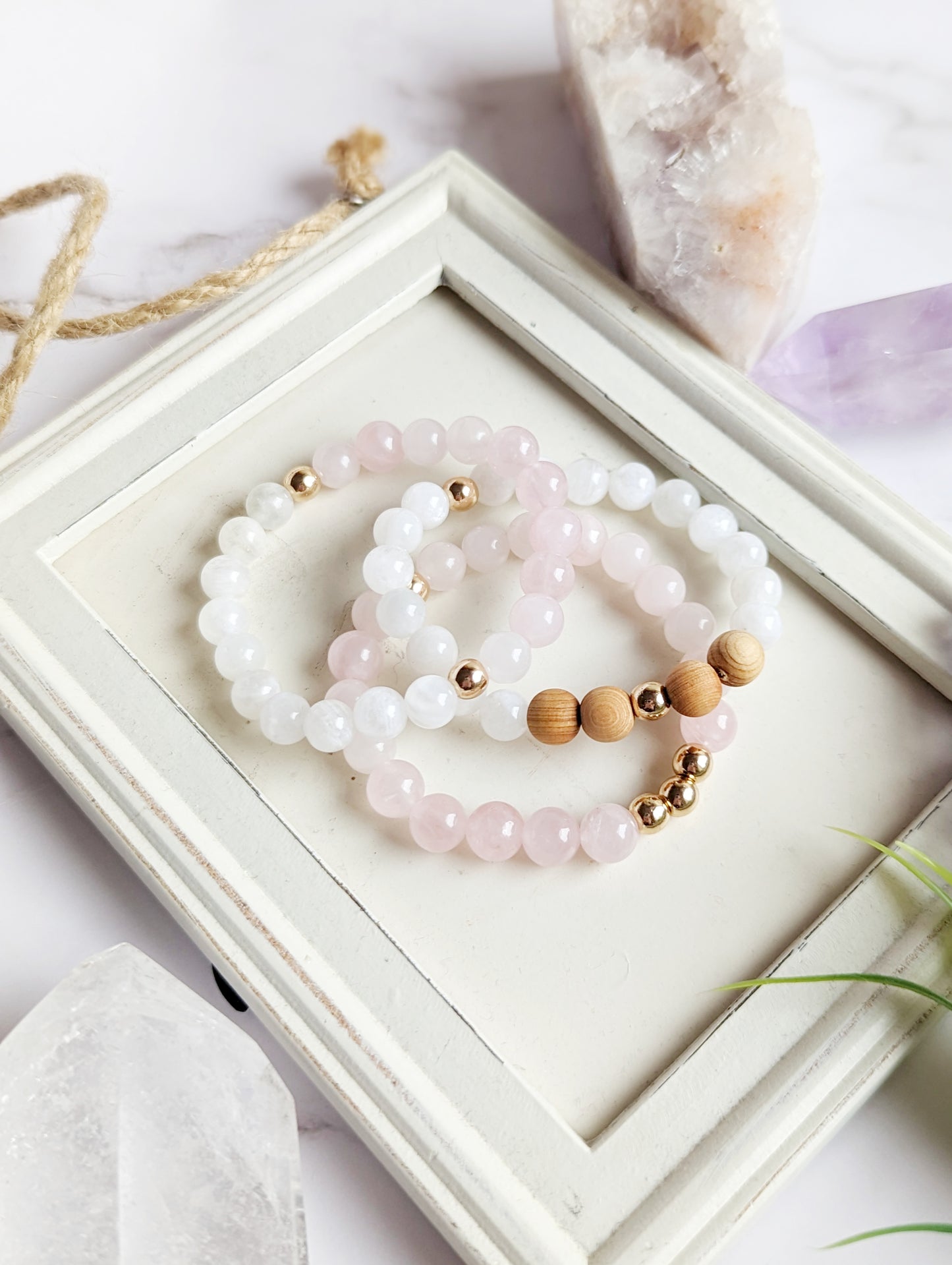 Rose Quartz and Moonstone Diffuser Bracelets