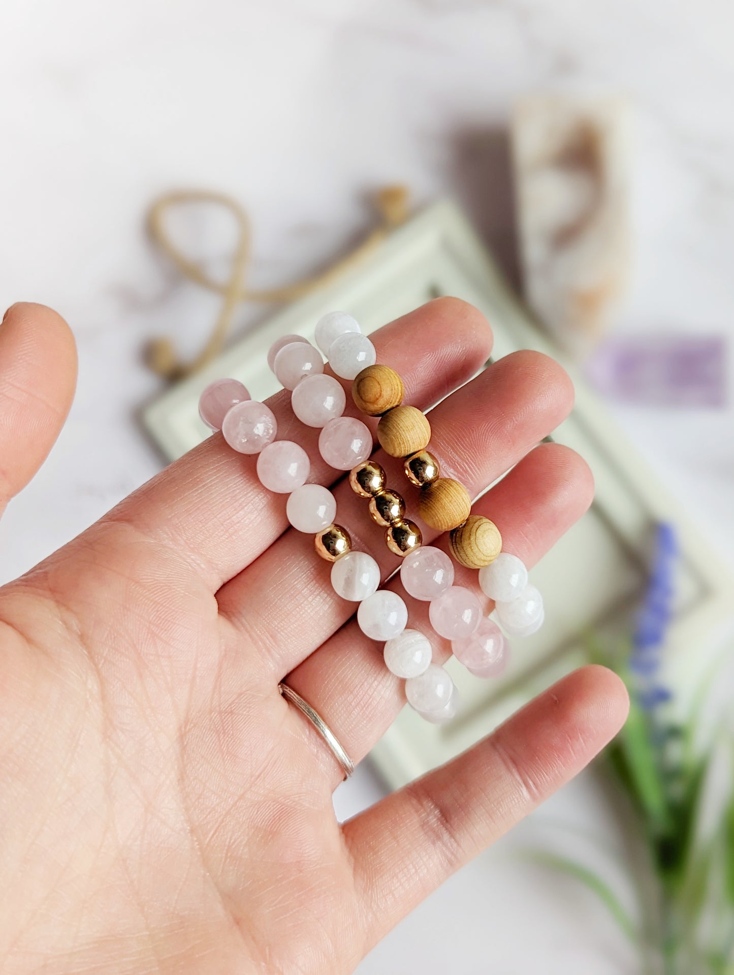 Rose Quartz and Moonstone Diffuser Bracelets