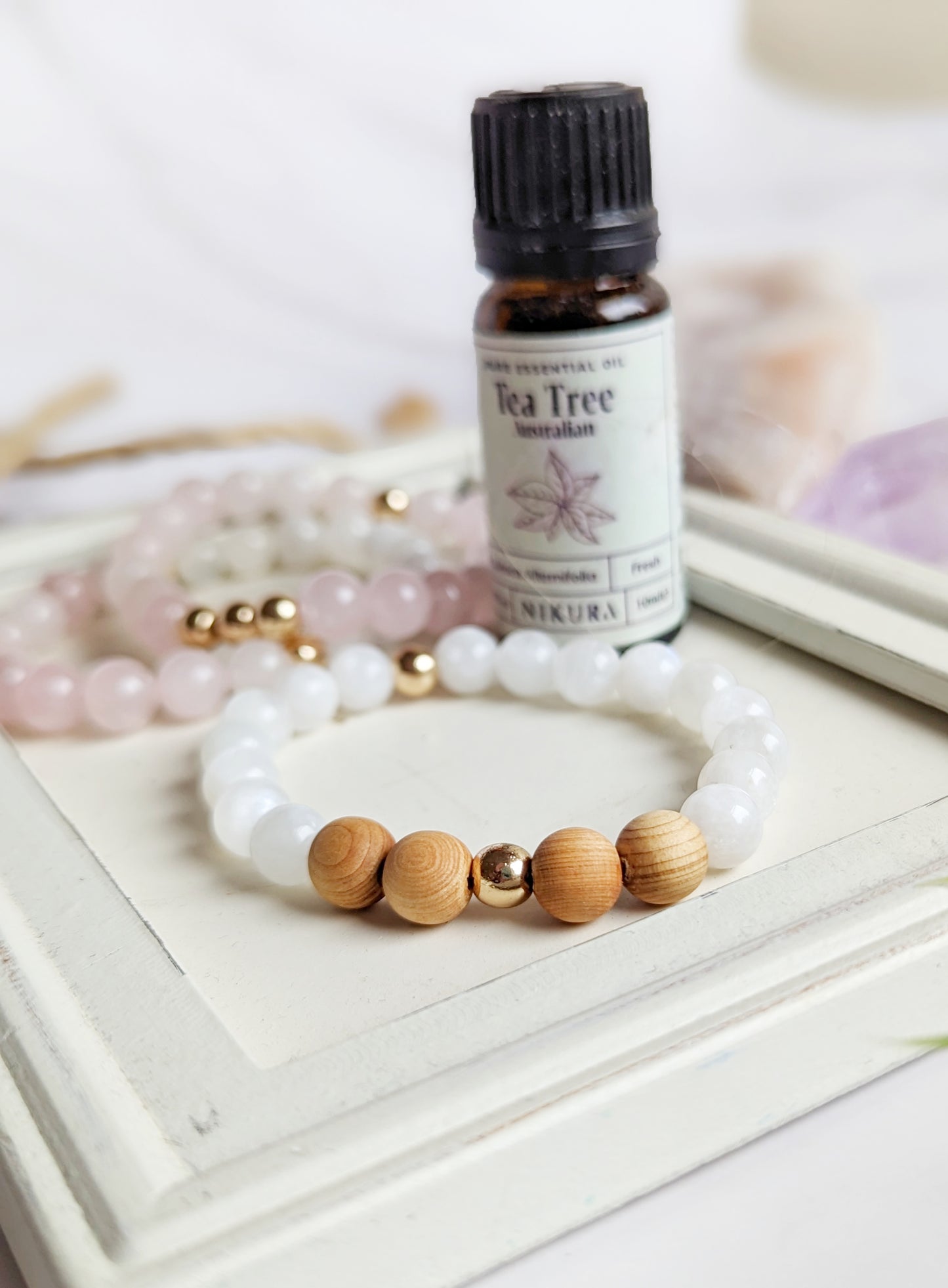 Rose Quartz and Moonstone Diffuser Bracelets