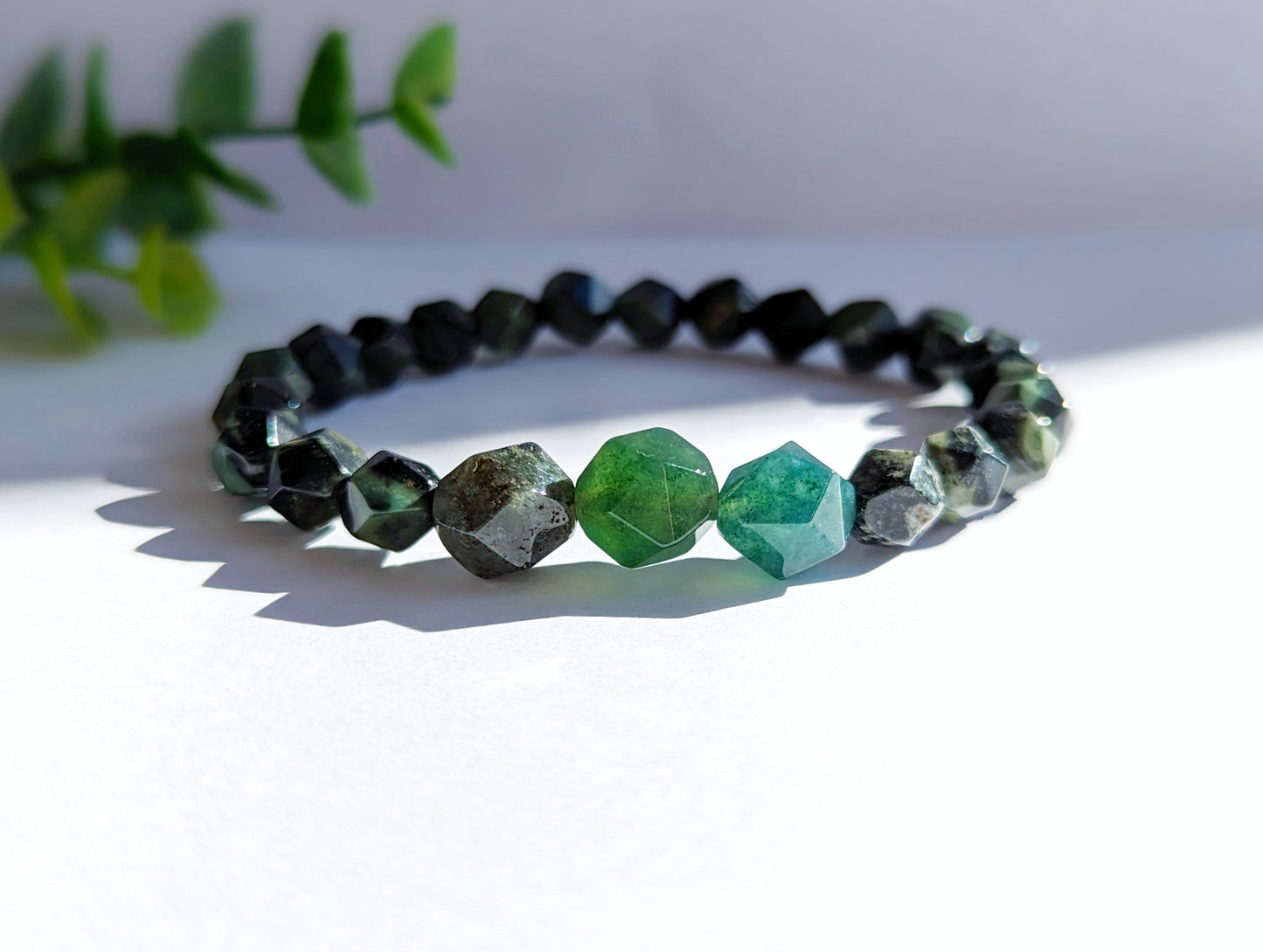 Moss Agate and Rhyolite Bracelet