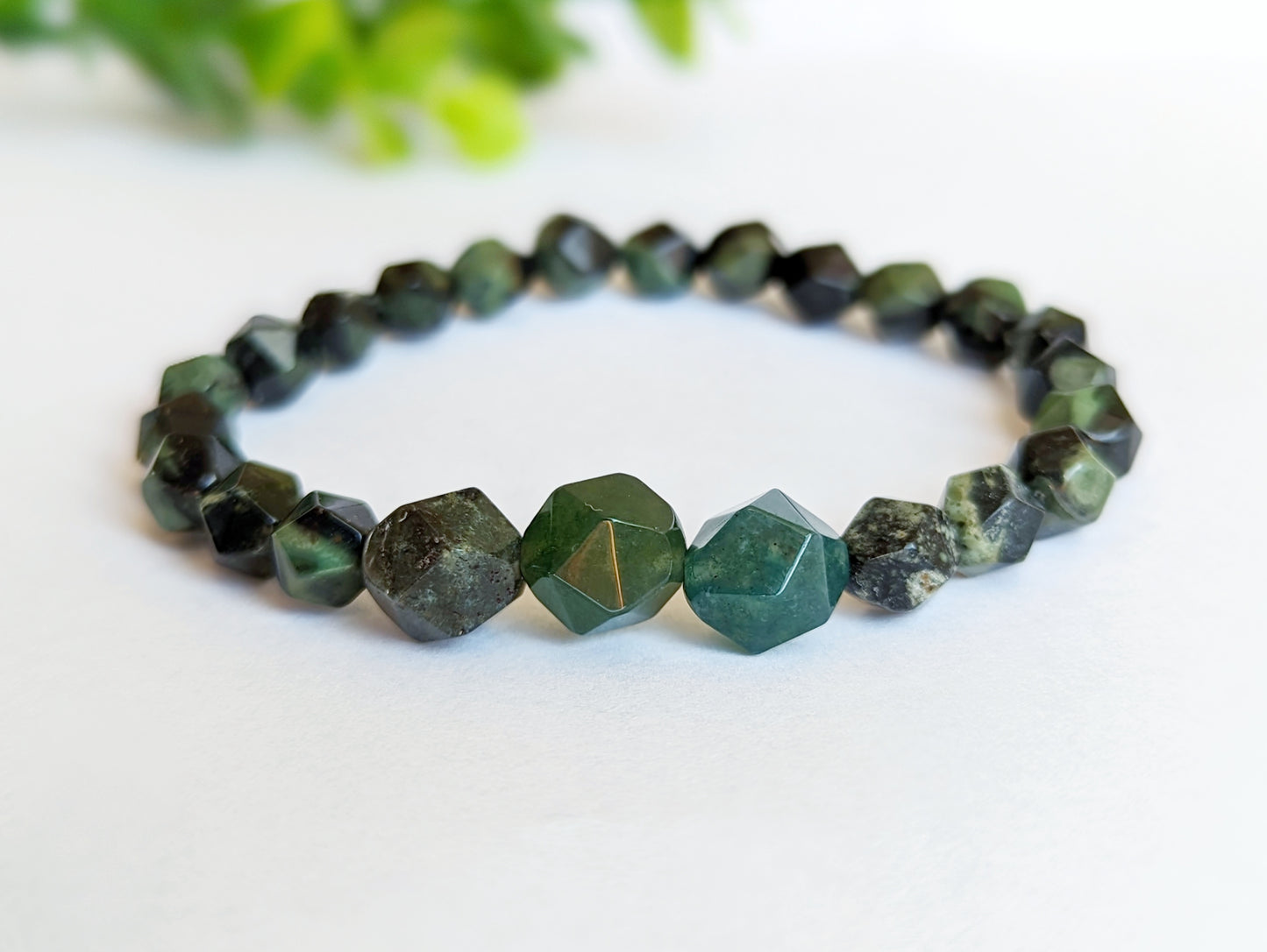 Moss Agate and Rhyolite Bracelet