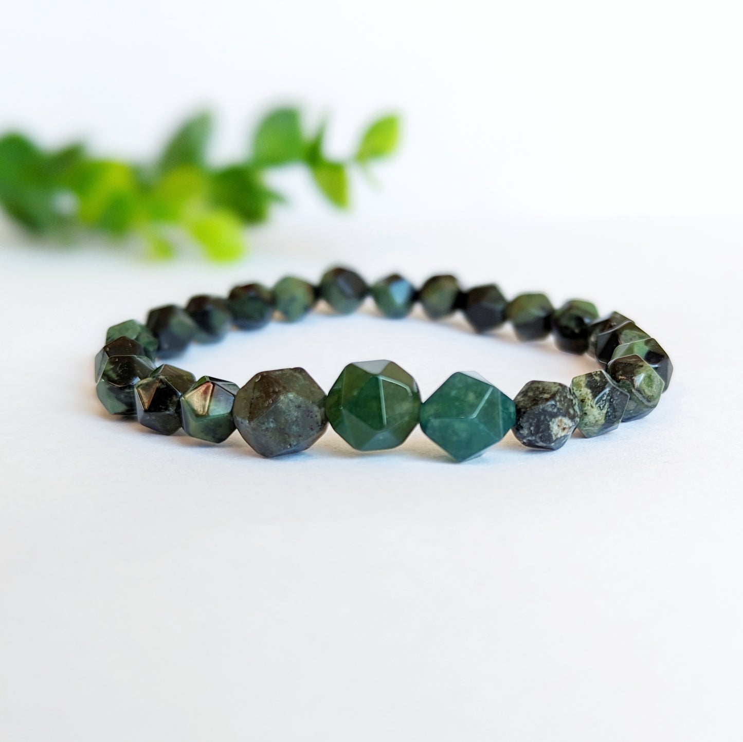 Moss Agate and Rhyolite Bracelet