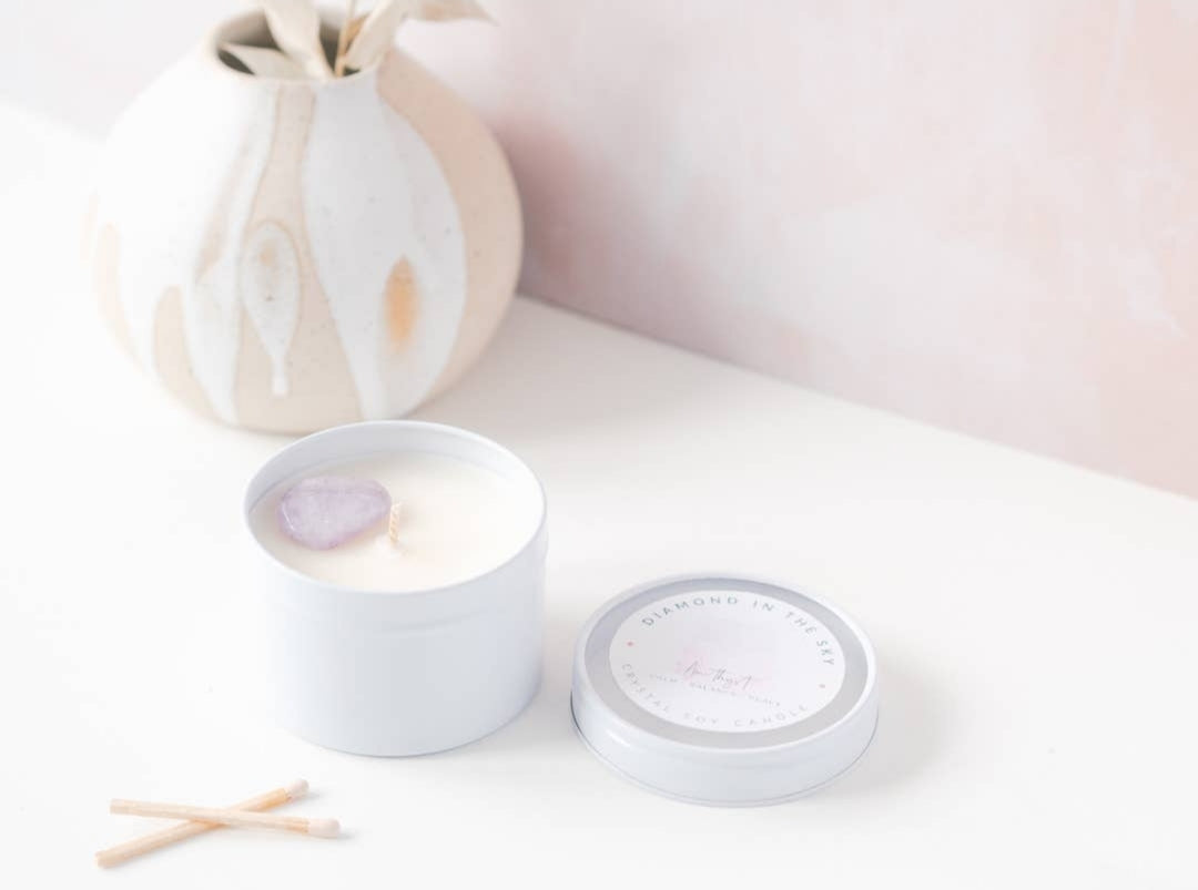 Amethyst Crystal Tin Candle