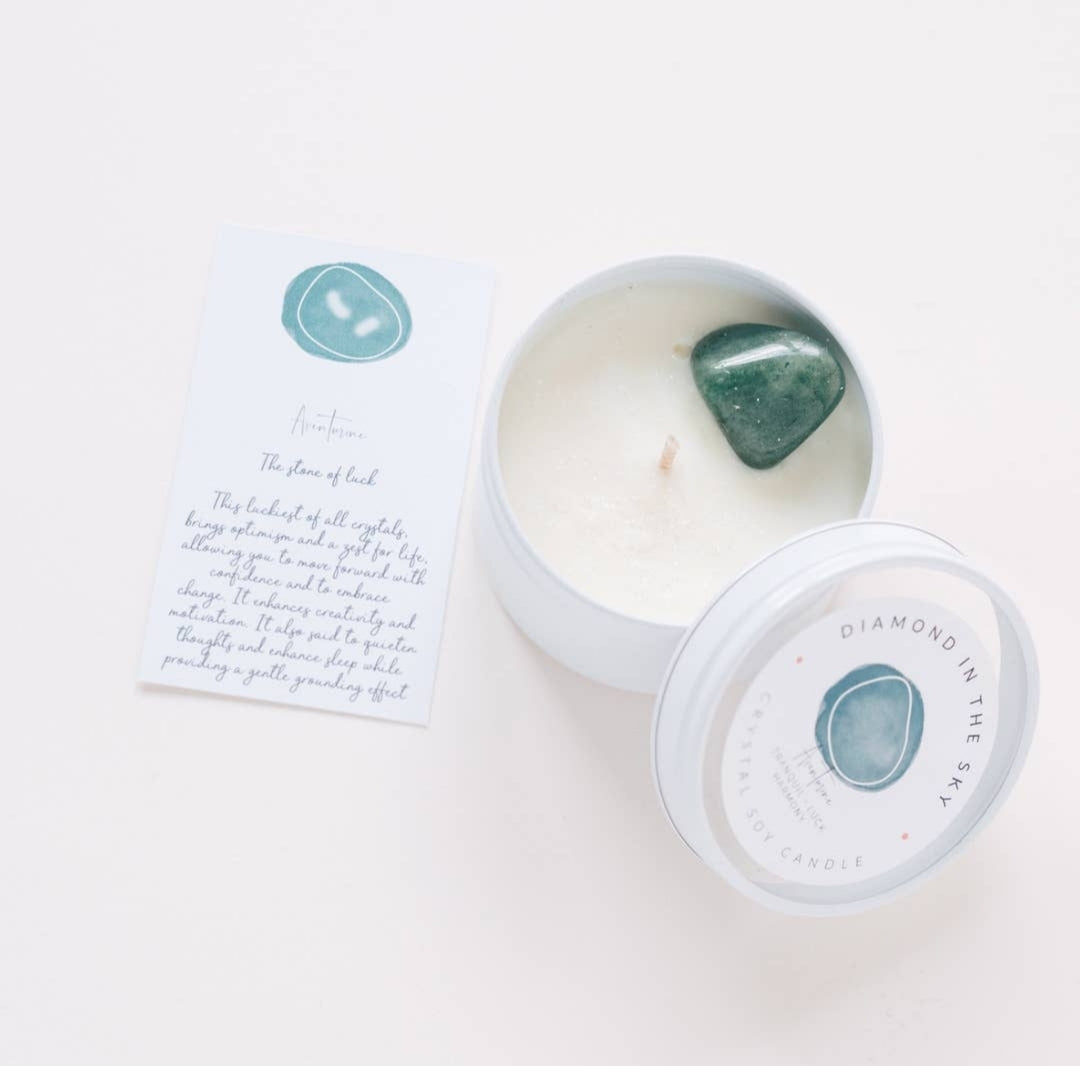 Aventurine Crystal Tin Candle