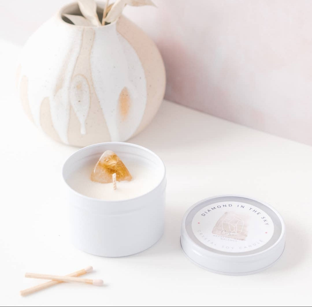 Citrine Crystal Tin Candle