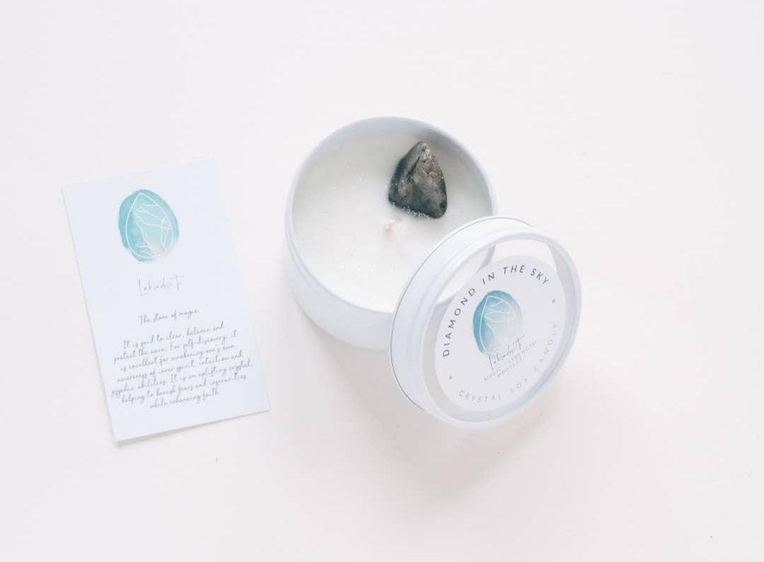 Labradorite Crystal Tin Candle