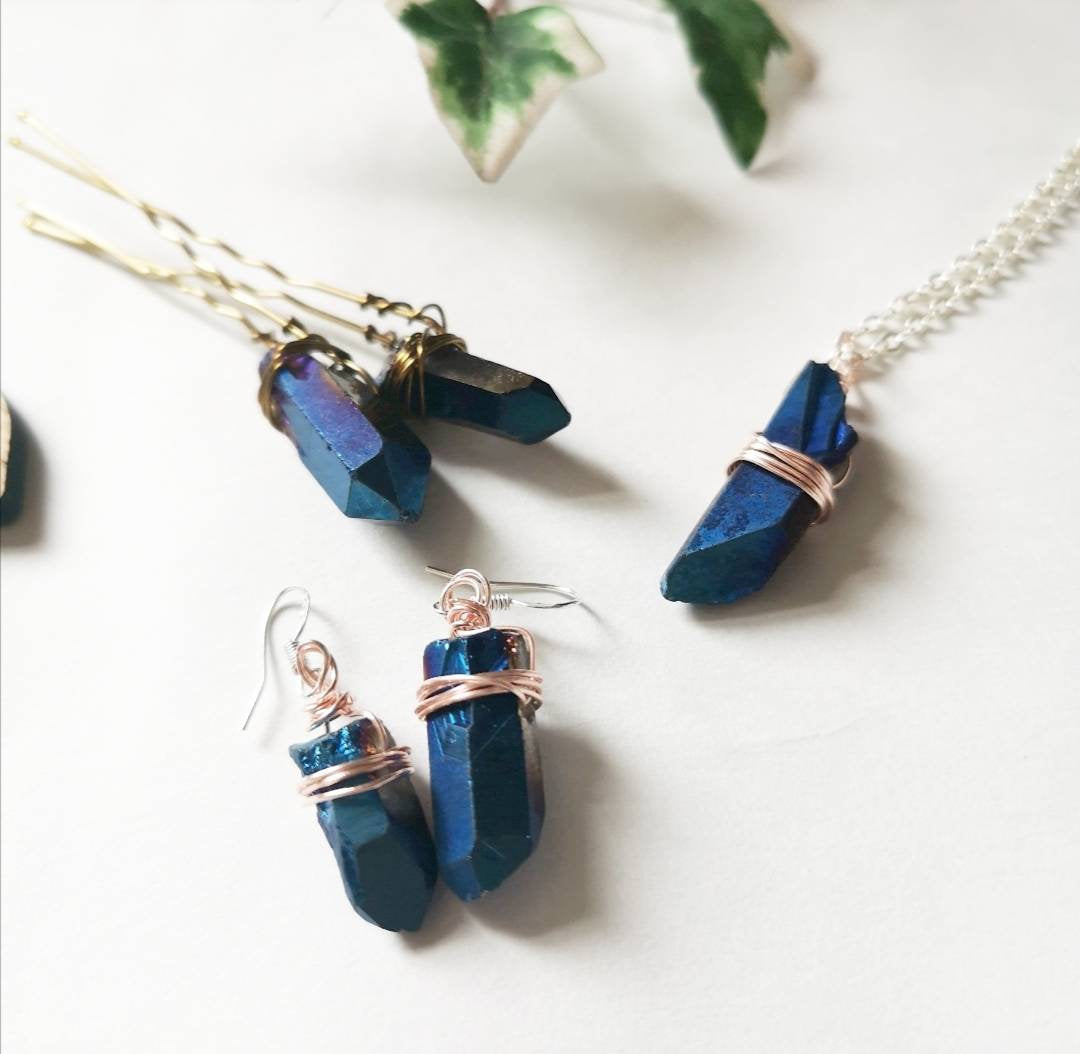 Cobalt Aura Quartz Necklace