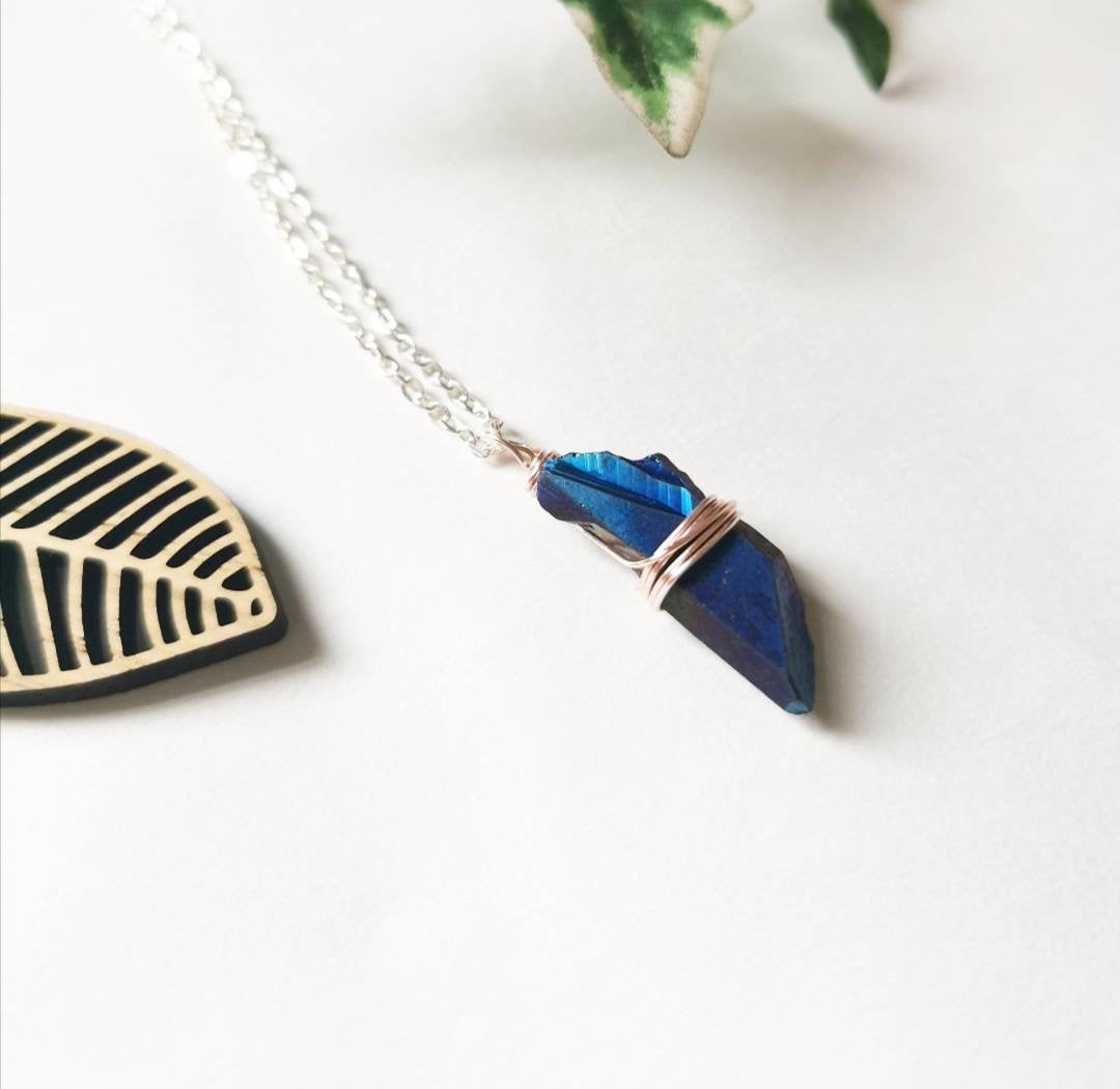 Cobalt Aura Quartz Necklace