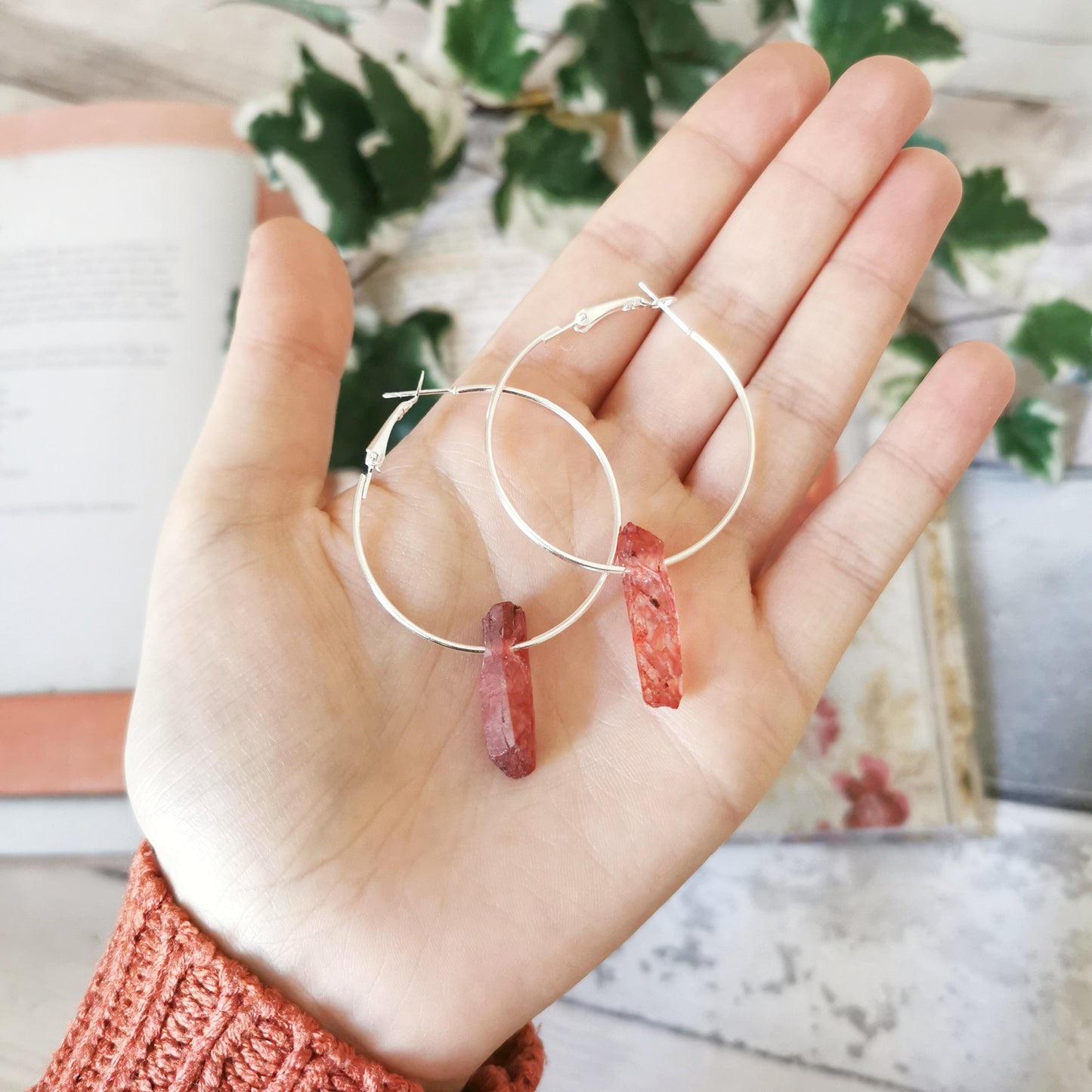 Red Quartz Hoop Earrings