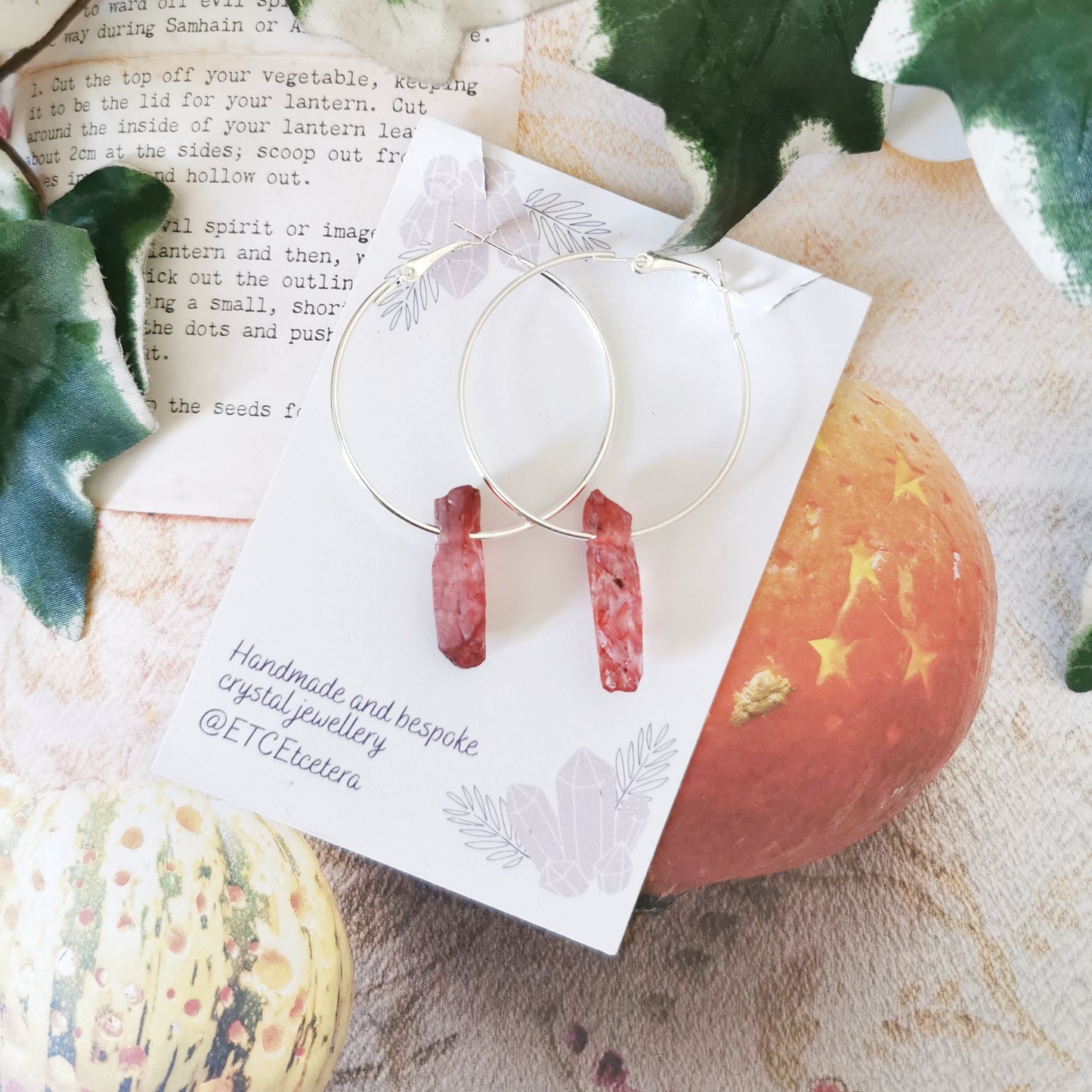 Red Quartz Hoop Earrings