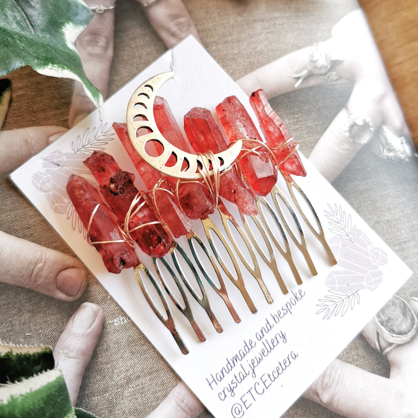 Red Quartz Moon Comb