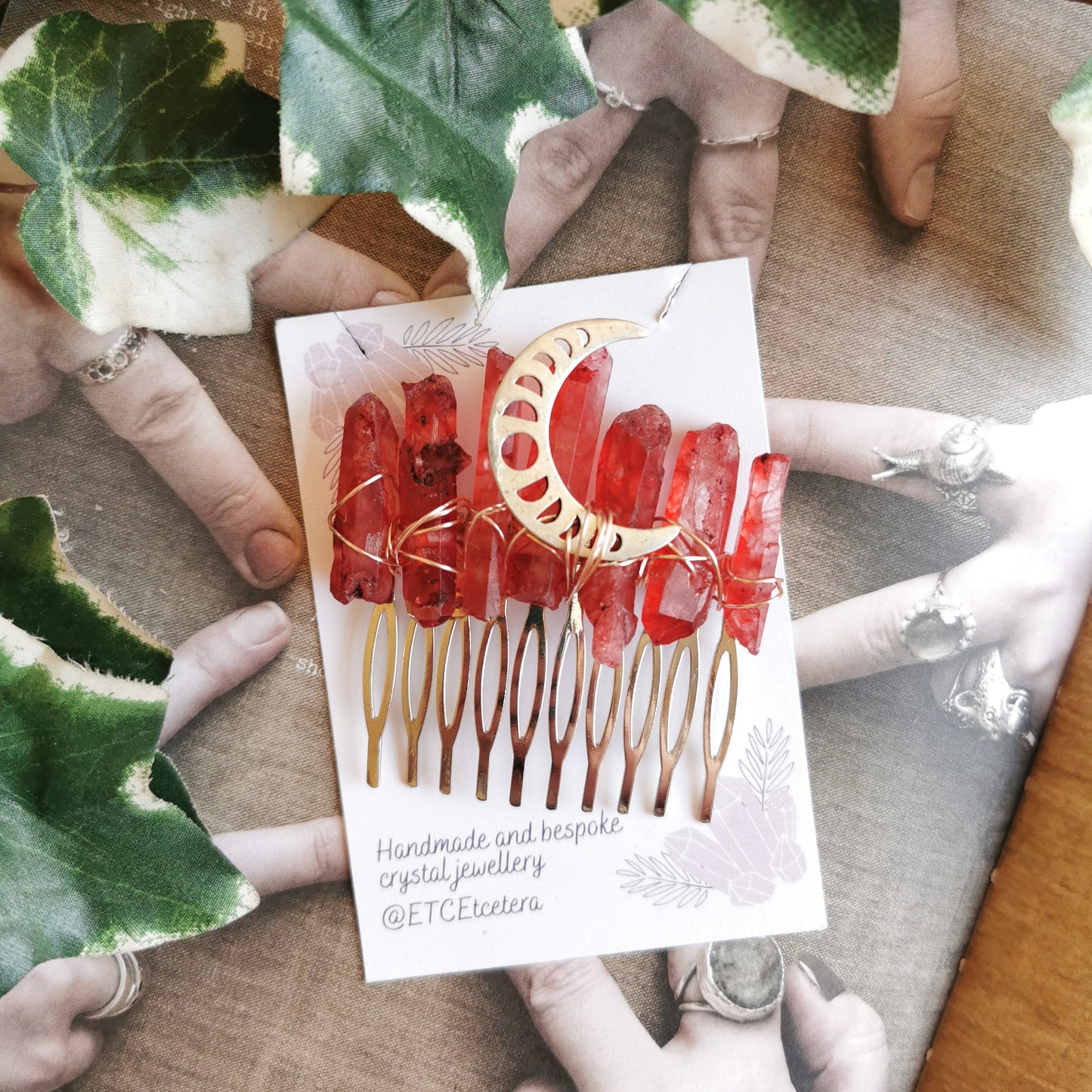 Red Quartz Moon Comb