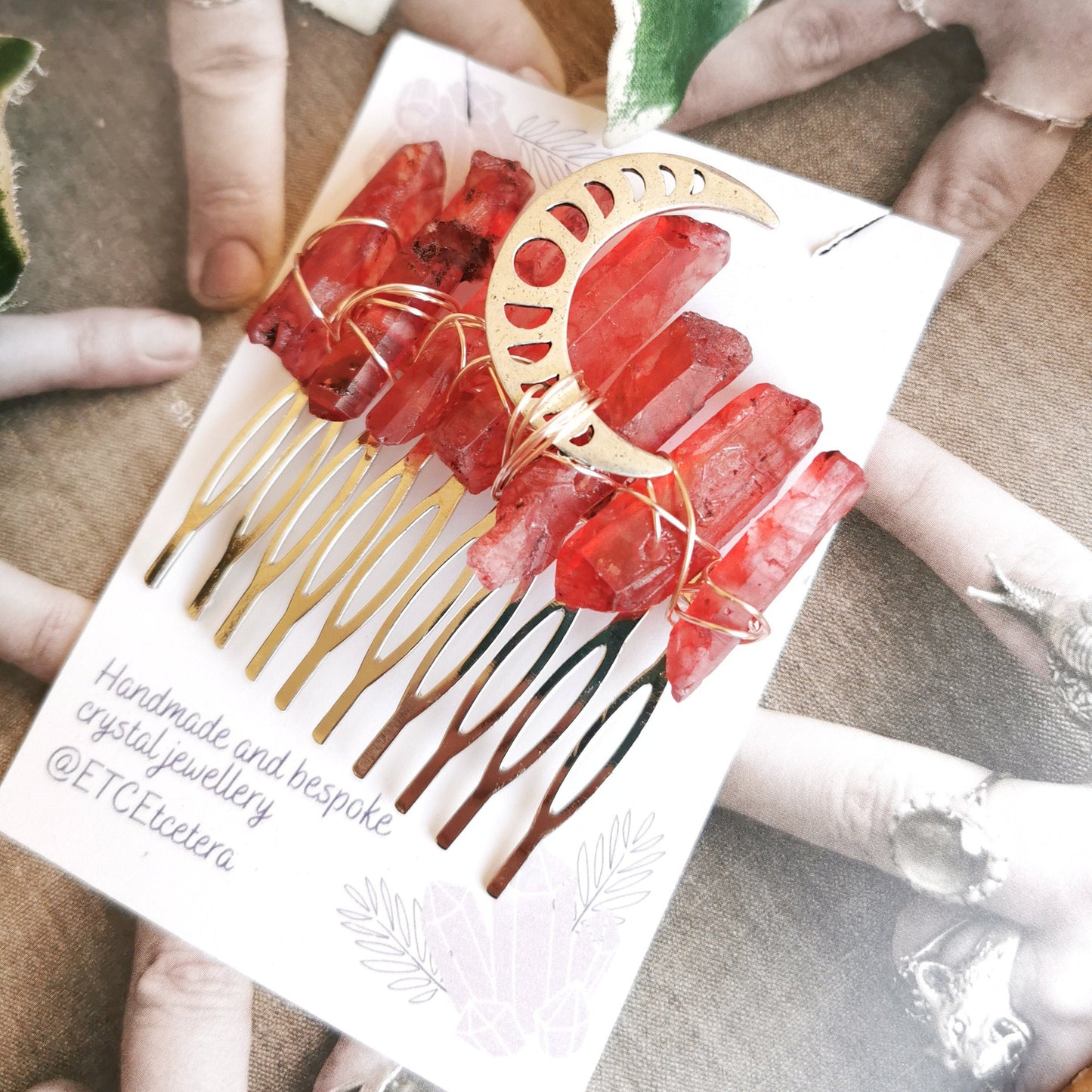 Red Quartz Moon Comb
