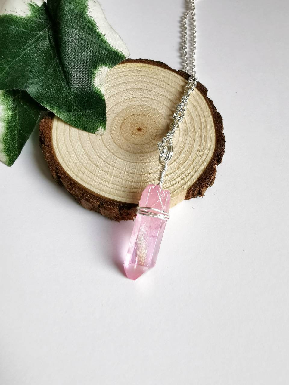Pink Aura Quartz Necklace