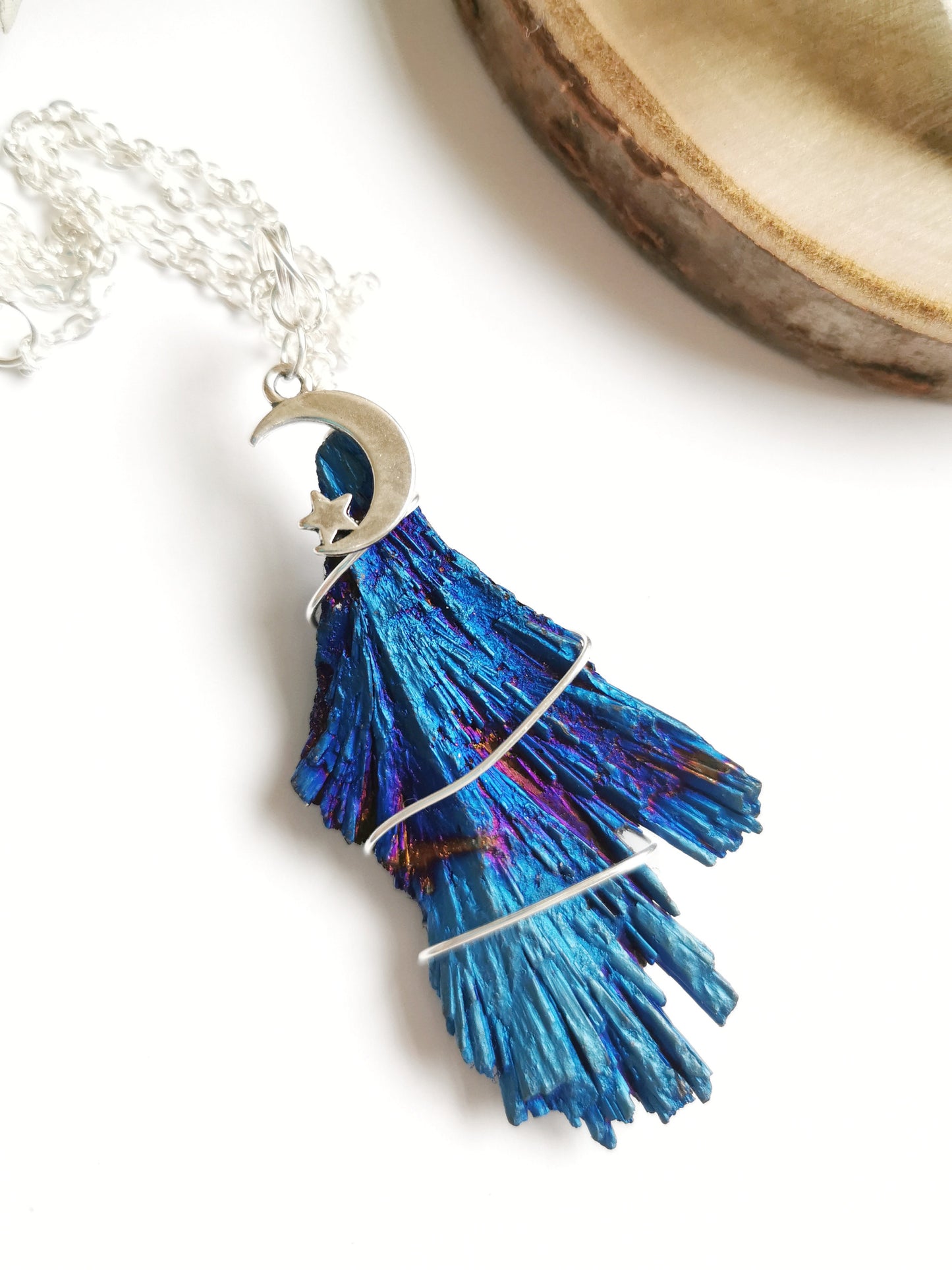 Peacock Kyanite Moon Necklace