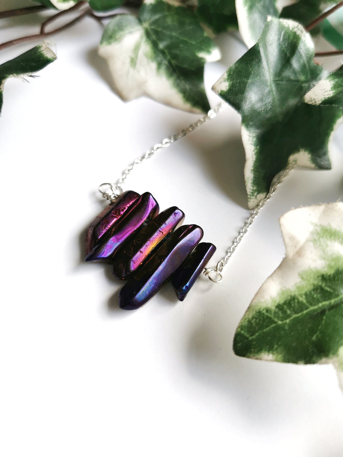 Purple Quartz Cluster Crystal Necklace