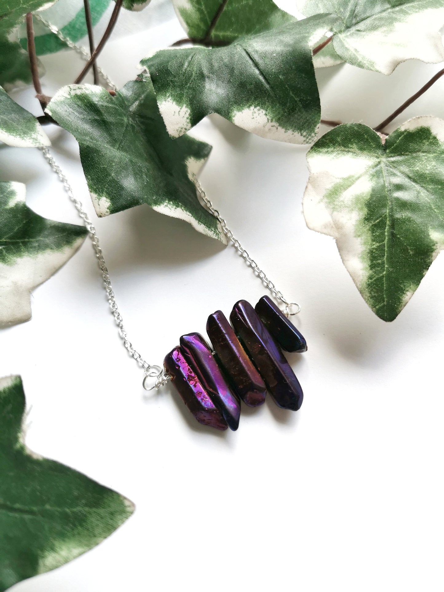 Purple Quartz Cluster Crystal Necklace