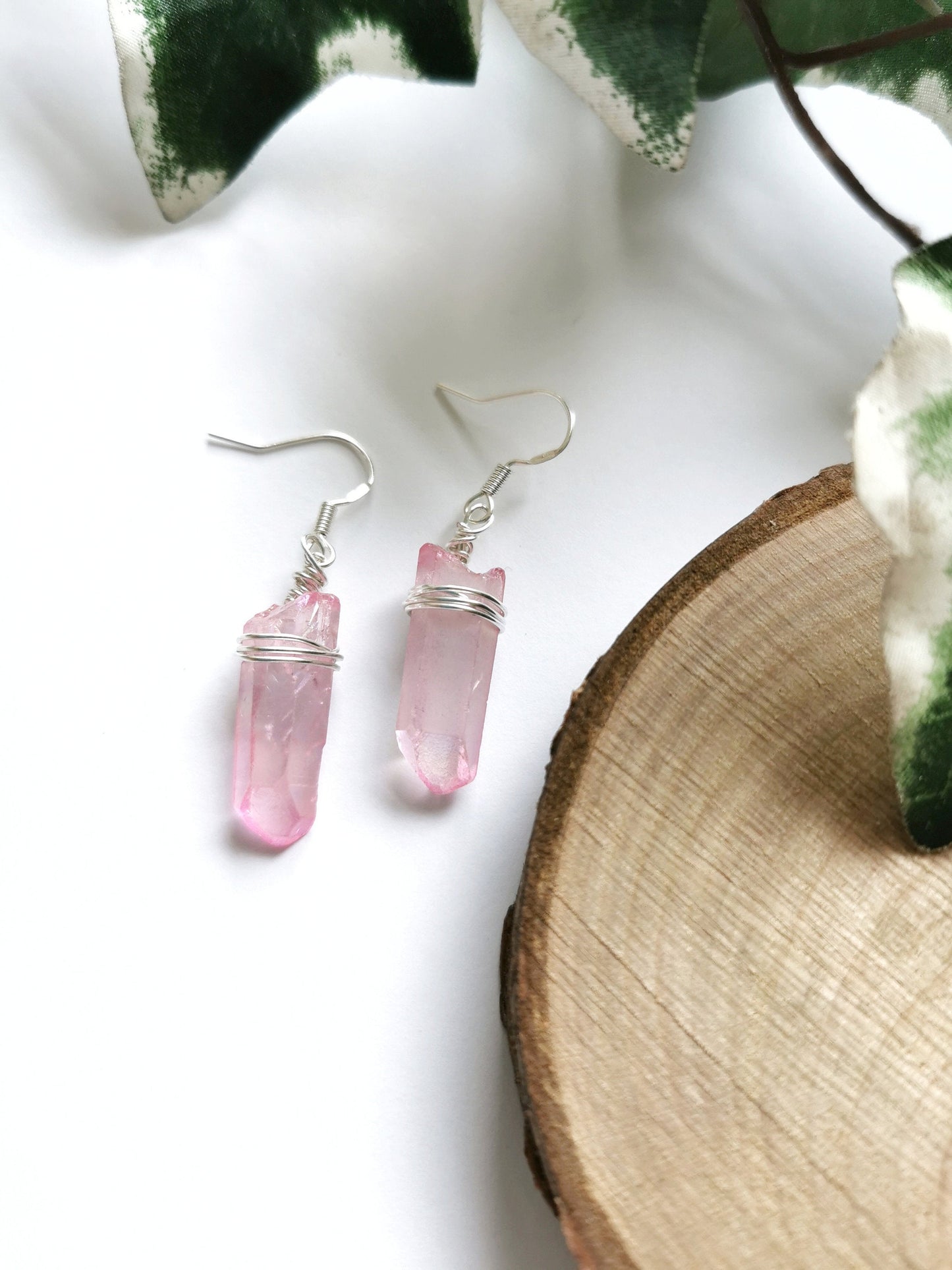 Pink Aura Quartz Hook Earrings