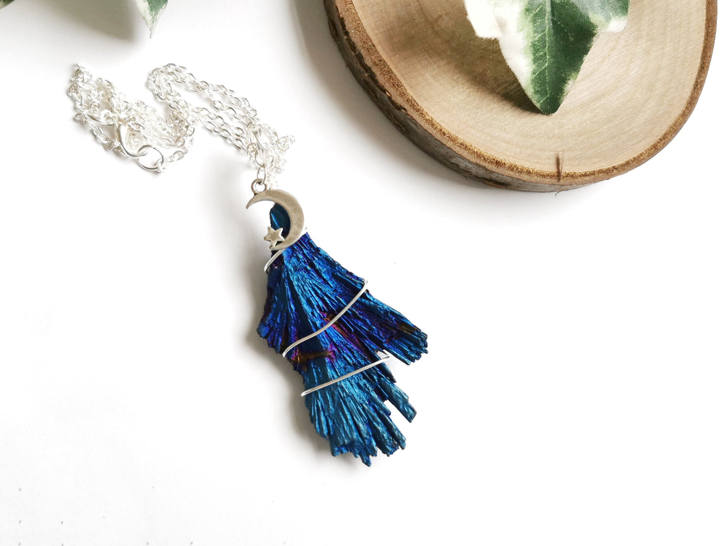 Peacock Kyanite Moon Necklace