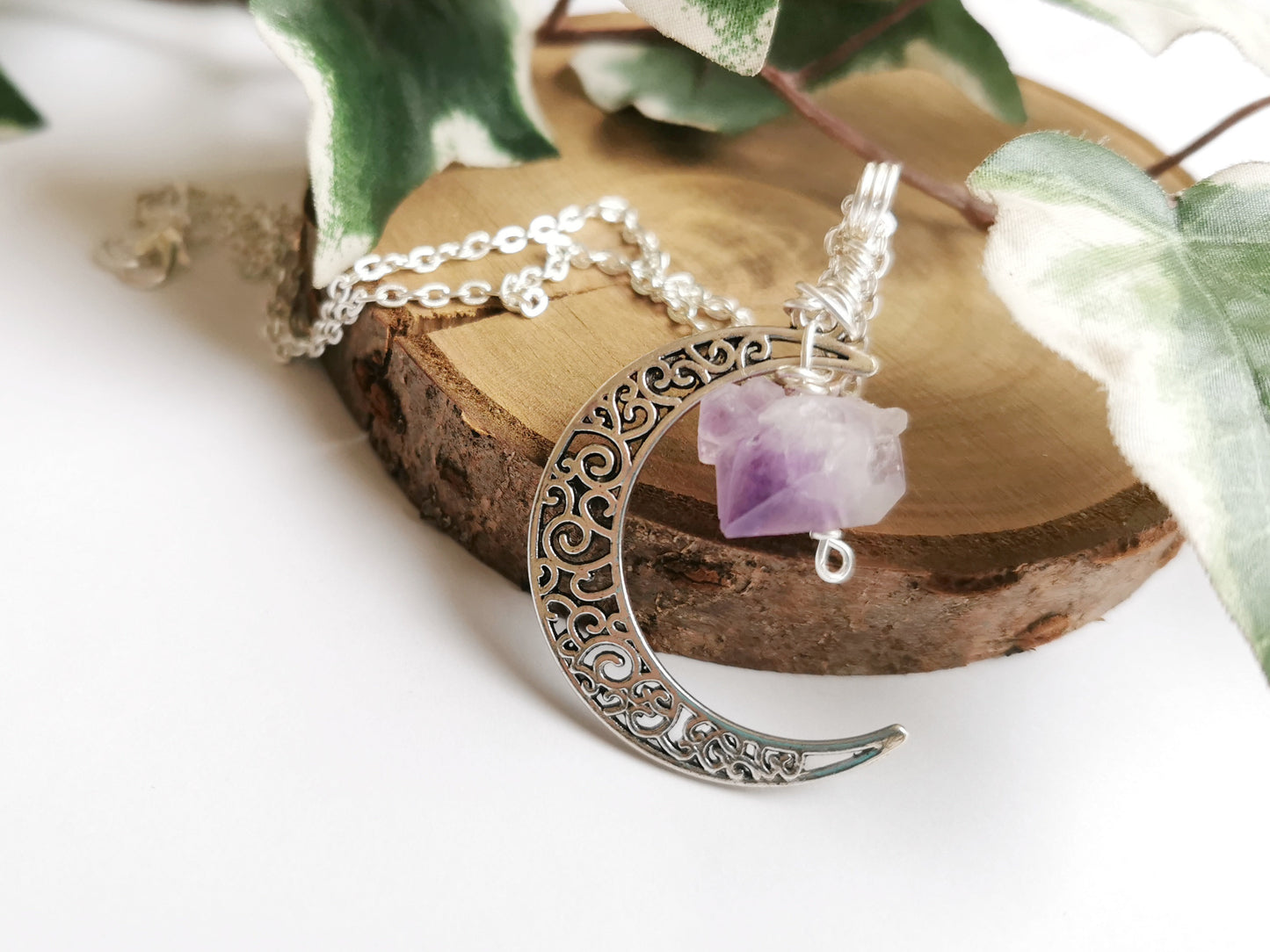 Amethyst and Silver Moon Necklace
