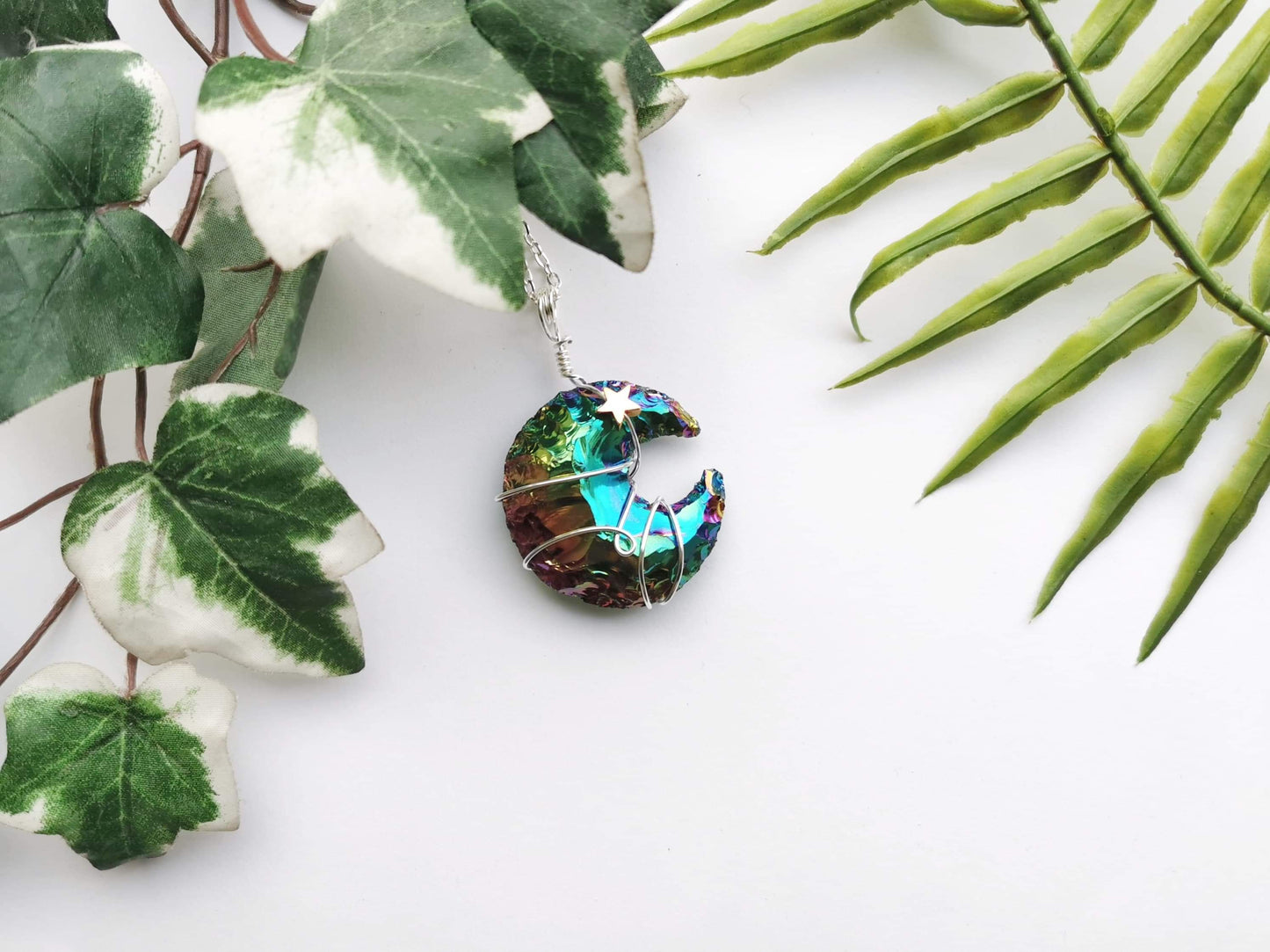 Obsidian Aura Quartz Moon Necklace