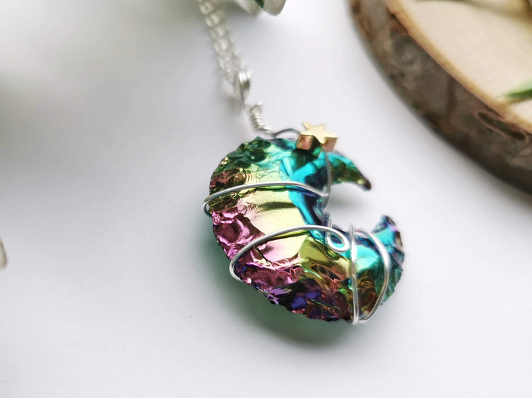 Obsidian Aura Quartz Moon Necklace
