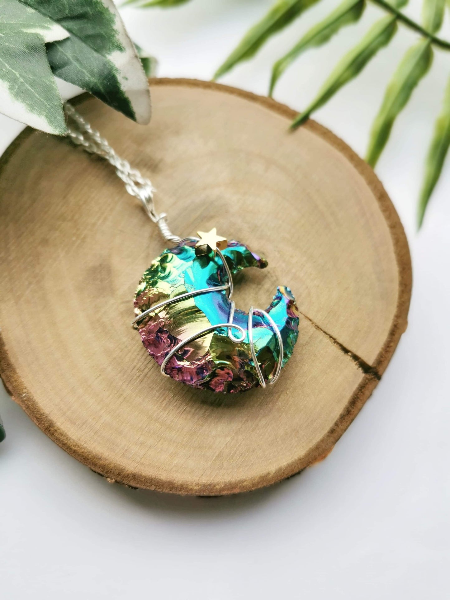 Obsidian Aura Quartz Moon Necklace