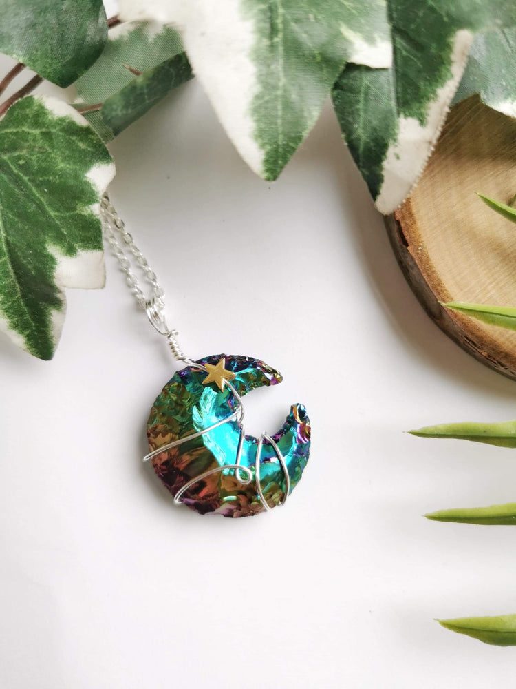 Obsidian Aura Quartz Moon Necklace