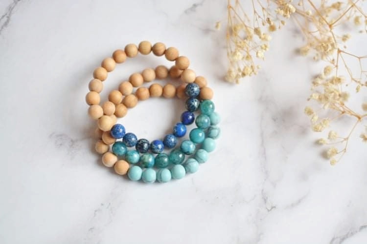 Blue Crystal and Cedarwood Bracelets