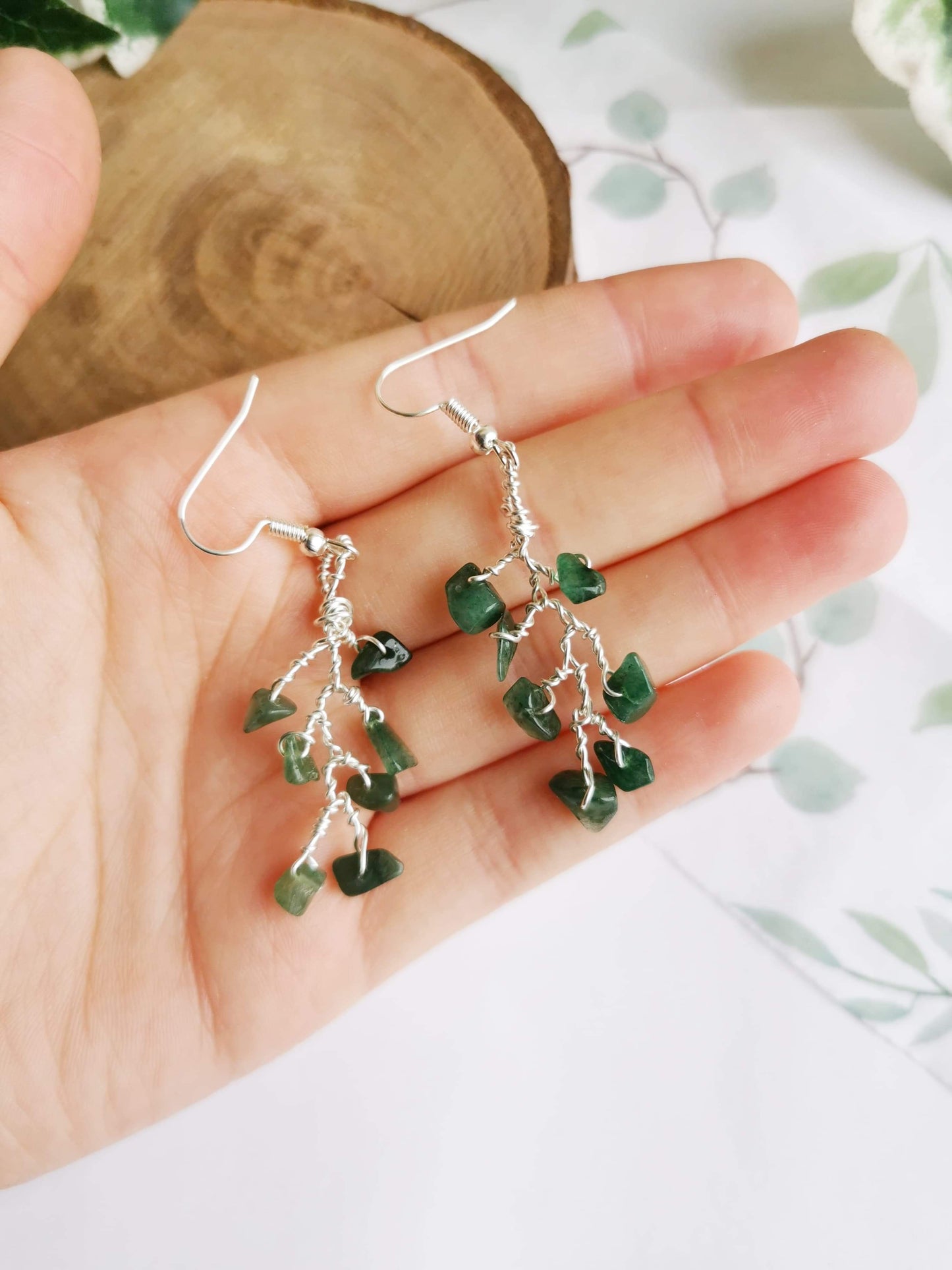 Aventurine Leaf Earrings