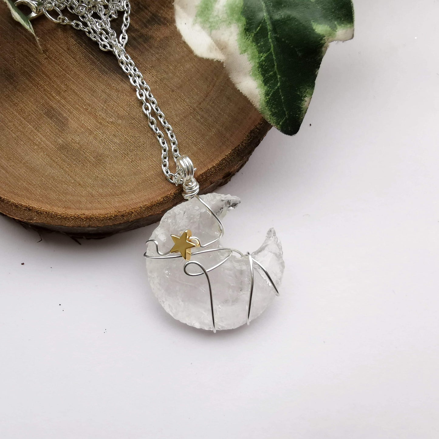 Clear Quartz Moon Necklace