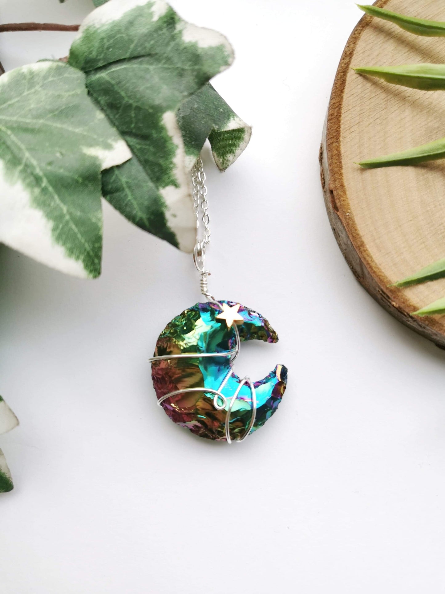 Obsidian Aura Quartz Moon Necklace
