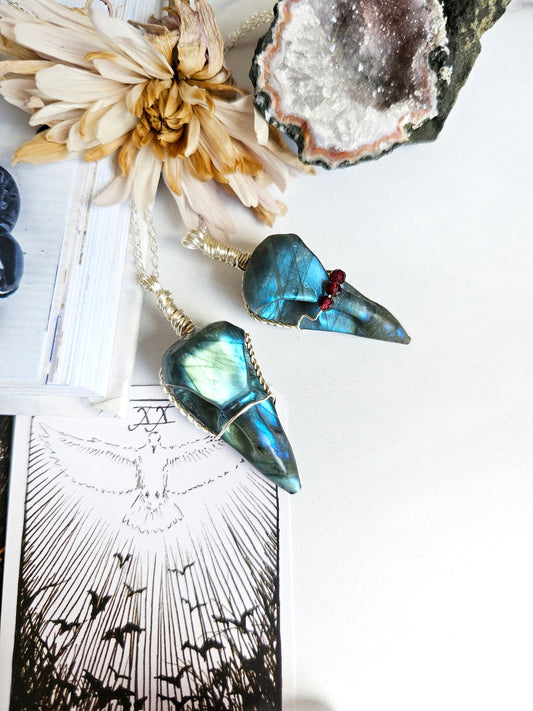 Labradorite Bird Skull Necklace