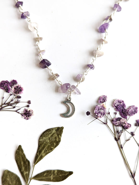 Amethyst Chip Moon Necklace