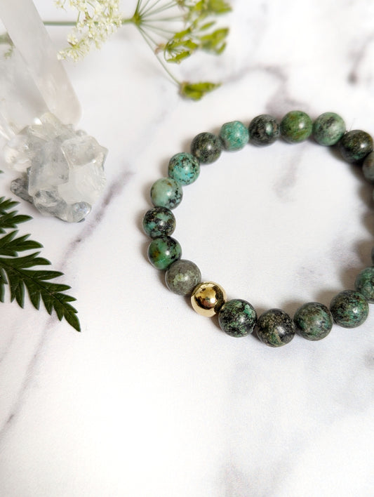 African Turquoise and Gold Hematite Bracelet