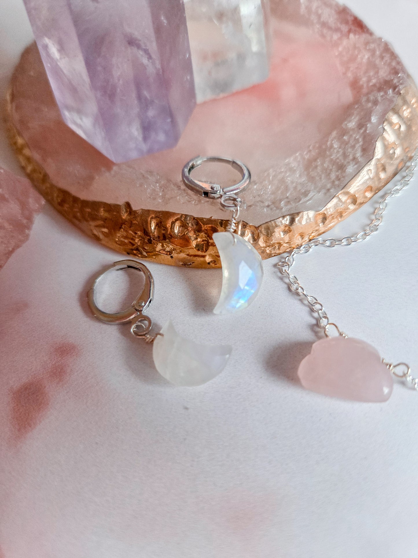 Moonstone Moon Huggie Earrings