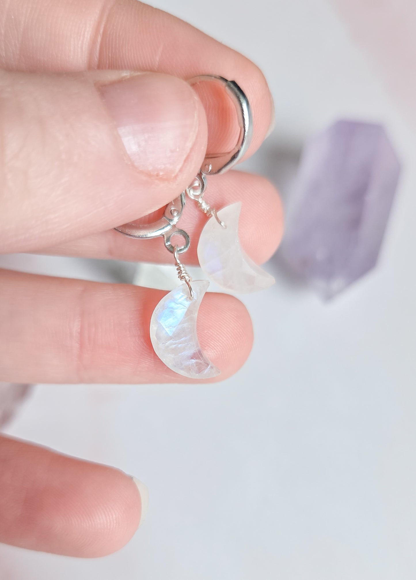 Moonstone Moon Huggie Earrings