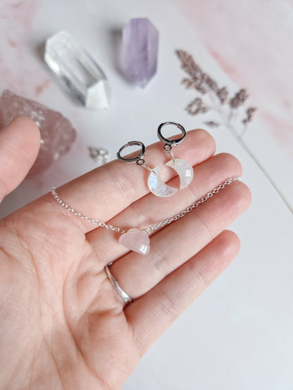 Moonstone Moon Huggie Earrings